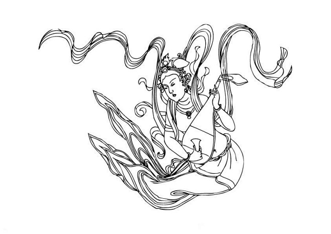 敦煌莫高窟飞天仕女仙女线描图