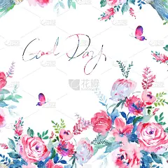 水彩花牡丹玫瑰蝴蝶