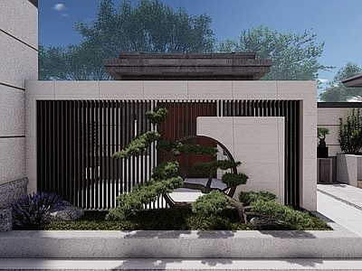 新中式庭院花园 亭子 景墙 水池 菜地 天井【ID:1114145715】