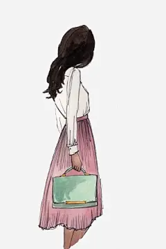 美丽女孩png免抠素材_新图网 https://ixintu.com 手绘女孩 粉裙子 插画 女孩侧面 文艺女孩