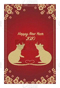 鼠年,垂直画幅,新年卡,字体,传统,2020,贺卡,春节,边框,新年前夕