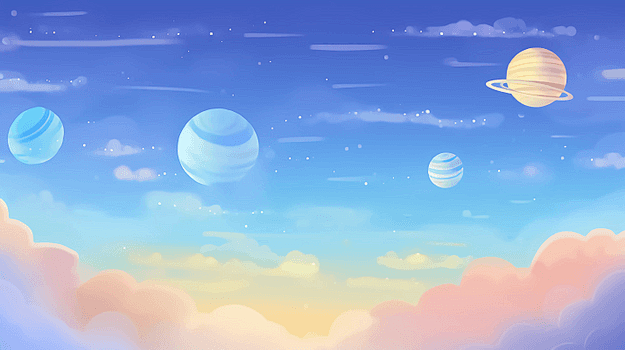 宇宙星空梦幻星空卡通宇宙太空插画治愈唯美...