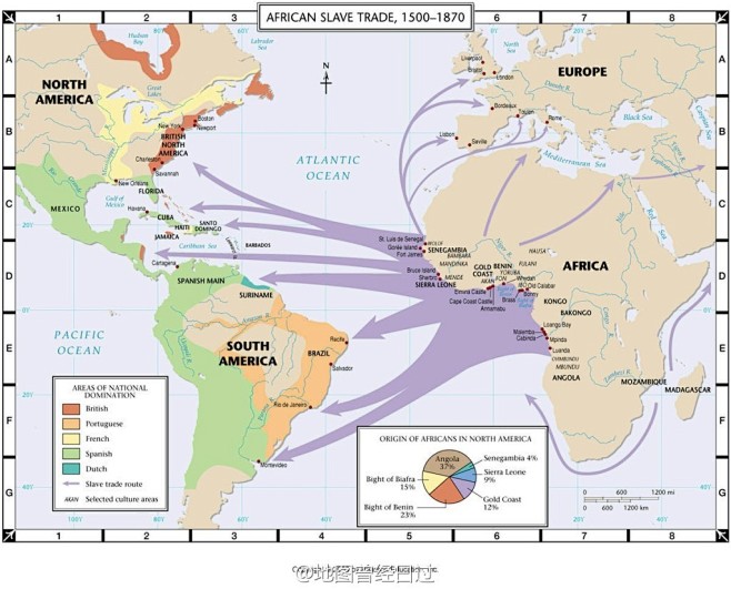 【1500年到1870年非洲奴隶贸易地图...