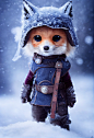 Pixar Style, Tiny cute and adorable snow fox adventurer dressed in fantasy armour , jean - baptiste monge , anthropomorphic , dramatic lighting, 8k, portrait,