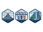 Badges for chemistry experiments 2 eruption test-tube vector icon sticker badge nature waterfall chemistry volcano