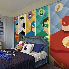 儿童房间壁纸男孩卧室卡通墙纸美国队长墙布3d超人主题背景墙壁画-淘宝网