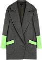 深灰荧光果绿撞色含羊绒加大西装领毛呢外套-最搭配