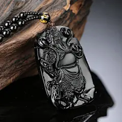 黑曜石厂家源头批发 天然黑曜石本命佛武帝关公吊坠 配件挂件