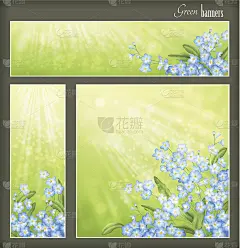 点缀着鲜花和模糊阳光的绿色横幅