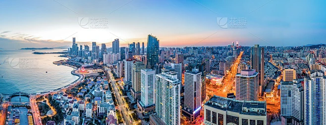 航拍青岛城市建筑天际线夜景素材-花瓣网