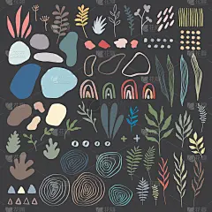 大套手绘各种五颜六色的形状和涂鸦对象。