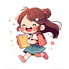 跑步上学的小女孩高清模板免费下载-趣麦麦图