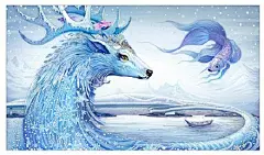 #插画艺术作品# 中国插画师RLoN的浮世绘风格手绘鹿插画作品