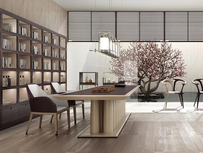 现代中式书房书房家装空间模型-3d模型分...