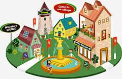 城堡中生活的人类_新图网 https://ixintu.com 喷泉 房屋 彩色 手绘 绿色 男士 女士 城堡