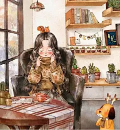 来自韩国插画家Aeppol 的「森林女孩日记」系列插画。_插画贴图屋吧_百度贴吧