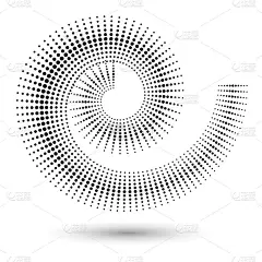 半色调螺旋作为图标或背景。黑色抽象矢量圆框架与点作为标志或徽章。在您的设计的白色背景上隔离的边框。