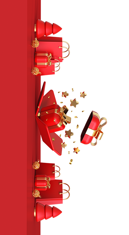 红色圣诞节圣诞树礼盒礼物展台3D海报设计...