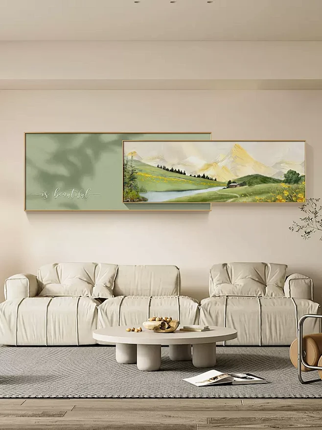 现代风景客厅山水画大气叠加沙发背景墙装饰画日照金山家居馆挂画-tmall.com天猫图片_奶油风客厅图片素材-花瓣网