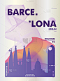 西班牙巴塞罗那天际线城市梯度矢量海报