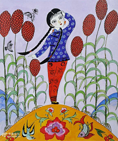 com采集画吃了那女孩采集到民俗【中华瑰宝—陕北安塞农民画】 《拉手