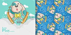贺卡可爱卡通狗无缝图案