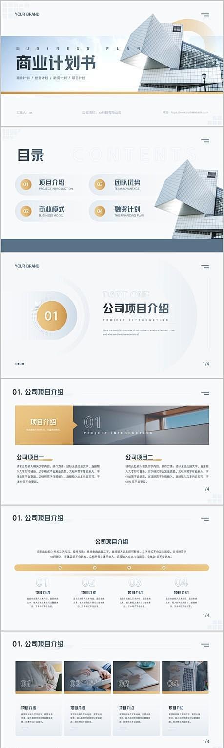 蓝黄简约风创业融资商业计划书PPT