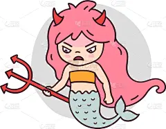 不高兴的,美人鱼,三叉乾,儿童,婴儿,头发,坏人,信使,女孩