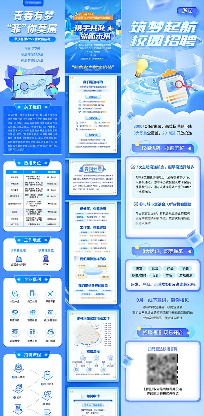 插画扁平风公司企业校园招聘微信公众号推文长图海报PSD素材模板-淘宝网-花瓣网