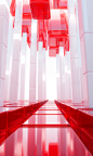 3d rendering 3d graphics of red spheres against a white background, in the style of columns and totems, translucent overlapping, illuminated interiors, rectangular fields, emphasis on light and shadow, pop-inspired installations, high-angle