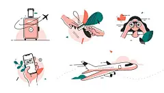 旅行矢量插画  - 源文件下载【酷图网】旅行矢量插画,行李,旅游,旅行,手机,飞机,飞机场,值机,矢量,扁平化,插画,卡通,插图,手绘图标,手绘插画,占位符,等待页面,404页面,引导页,电子商务图标,网页扁平化,AI源文件,扁平风,插画设计,矢量插画,设计