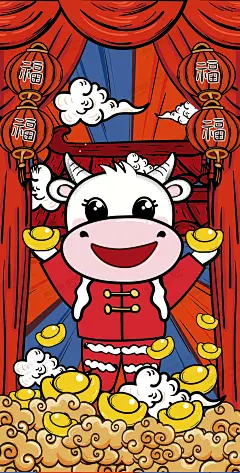 阿茹插画 已申请版权 可制作微信红包封面 国朝插画 牛