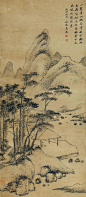 吴历——款《草庐图》【一簇青山水几湾，秋云捲雨出层峦。偶来偃息林亭下，远见岩阴瀑影寒。癸丑正月】人物山水 立轴欣赏 | 
清|吴历(1632-1718)本名启历，字渔山，号墨井道人、桃溪居士 。清初著名画家。诗师钱谦益，画师王鉴、王时敏，主取王蒙和吴镇之长，形成自己风格。清初六家之一，又称“四王吴恽”。后入天主教、耶稣会，传教三十年，近20年少绘事。