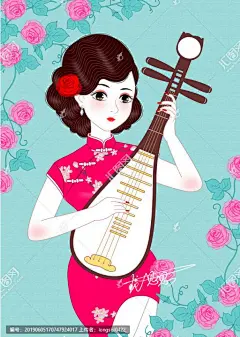 卡通美女 时尚美女 旗袍 旗袍美女 美女 封面设计 民国美女 手绘插画 古代美女 旗袍美人