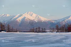 雪,山脉,贺卡,富良野山,橙色,黄昏,日本落叶松,春天,深雪,背景