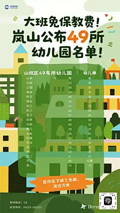 dreamina-2025-08-17-7423-海报设计： 大班免保教费！岚山公布49所幼儿园名单！
