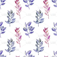 水彩手绘植物枝叶插画无缝图案、墙纸、包装纸。