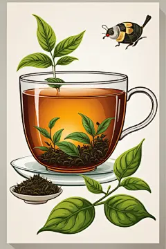 简约手绘美味怡人的茶叶图片插画