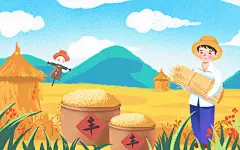 卡通手绘农民粮食地大丰收原创插画海报