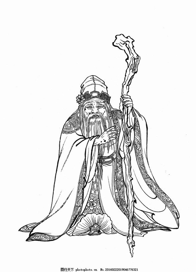 西游记人物白描土地公神仙神话人物西游记白描李云中