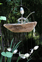 Wind chime Driftwood dingy with silver spoon fish by nevastarr