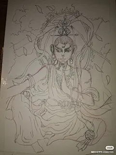 手绘天神观音画草图
