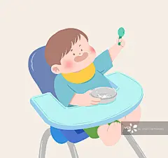 卡通扁平风可爱小宝宝婴儿吃饭快乐高兴母婴插画图片素材