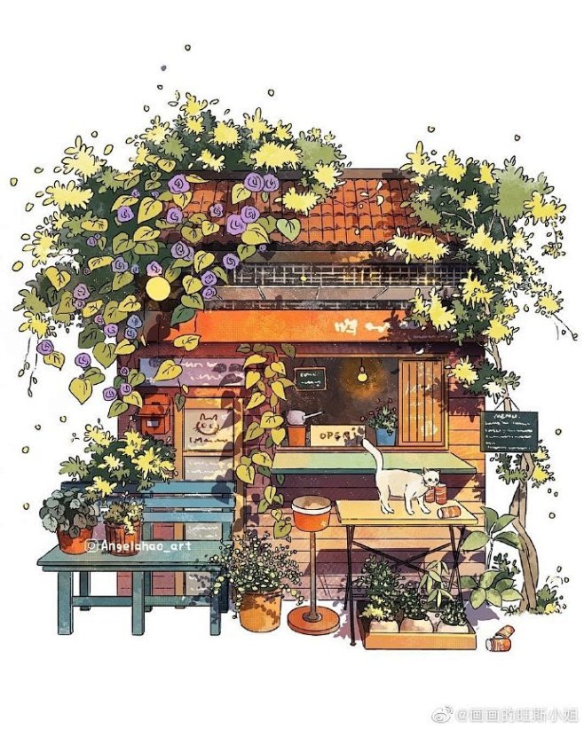 插画超话 今日插画分享～漂亮的小房子～...