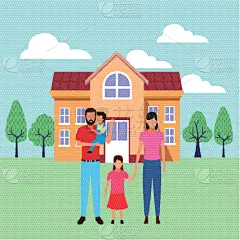 家庭,头像,动画片,分离着色,女儿,丈夫,人,男人,父母,爱