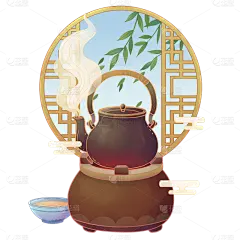 手绘-中国风场景插画-烧水