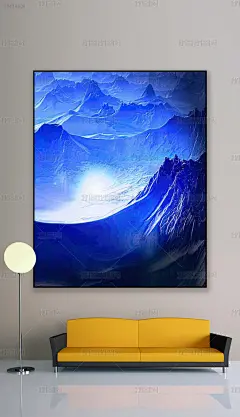 新中式蓝色森林山水风景浮雕唯美装饰画