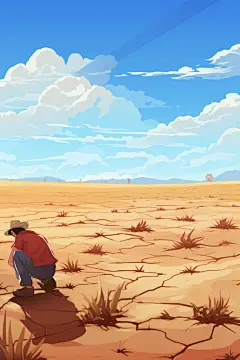 扁平风开裂的土地自然灾害干旱插画