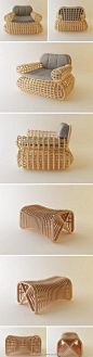 #2012大赛征稿#详情点击http://t.cn/zO3Qz8T。创意“藤椅”设计。家具设计师abie abdillah设计“doeloe lounge 椅”和 “pretzel 长凳”。这两个家具作品都不约而同的使用了藤条作为主要材料。而从美学角度上说，这种材料与竹子非常相似，但比竹子更加有韧性也更易弯曲。