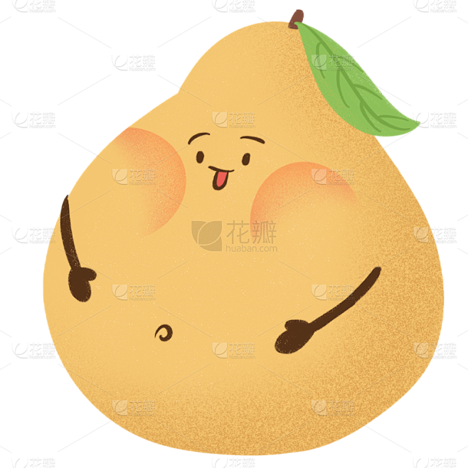 手绘-拟人水果表情美食贴纸-梨子